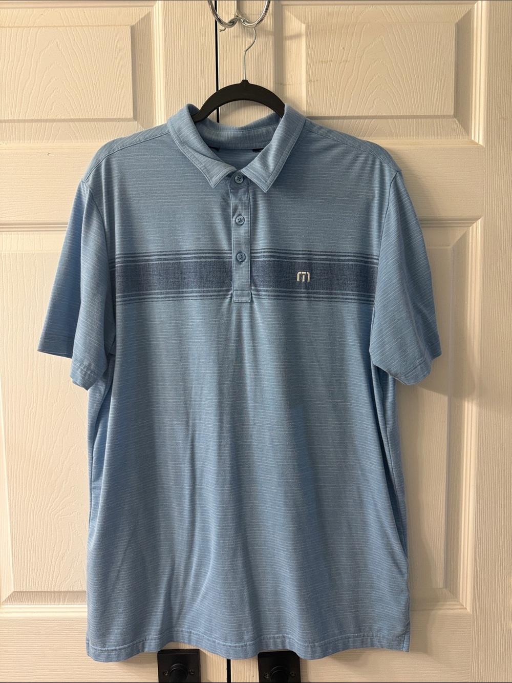 Travis Mathew Light Blue Striped Performance Polo